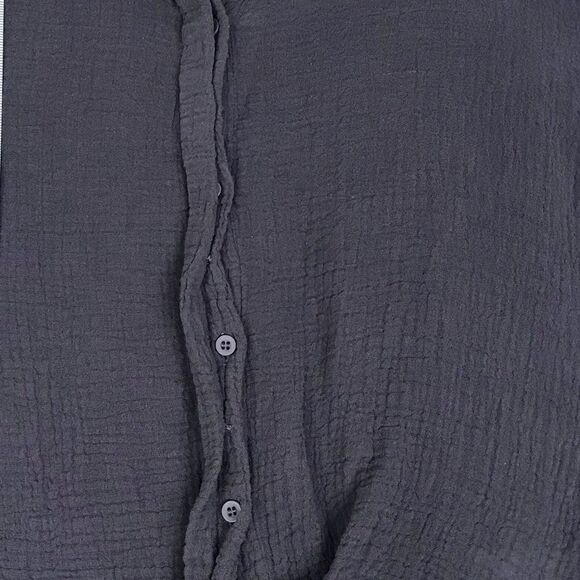 MONROW Relaxed Cotton Gauze Button Down Shirt Twist Front Gray Size Large - Picture 7 of 11